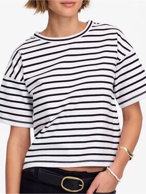 Madewell Striped Crewneck Top - White & Black